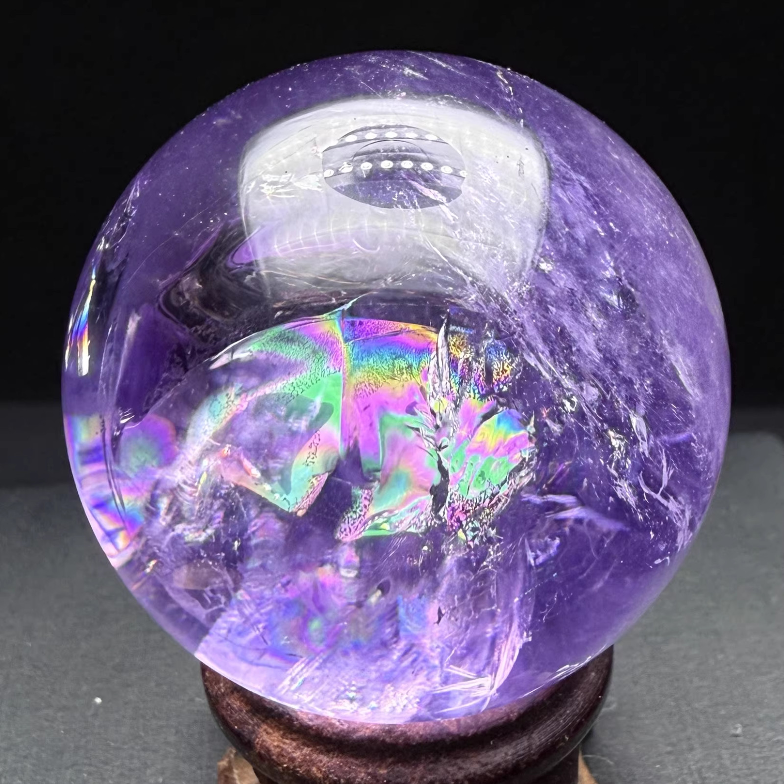 41mm Natural Rainbow Amethyst Quartz Sphere Energy Crystal Ball Reiki Decor