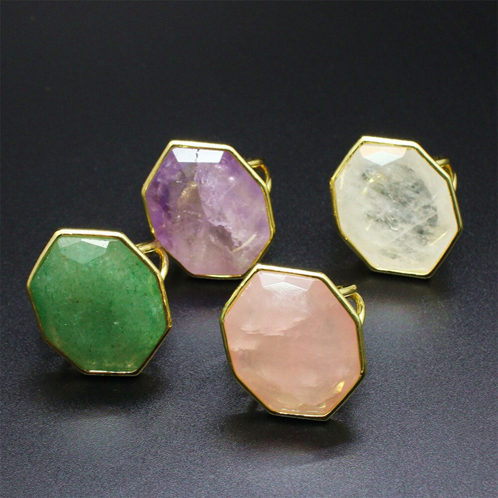 1pc Polygon Chakra Faceted Crystal Ring Gemstone Quartz Jewerly Gifts Adjustable