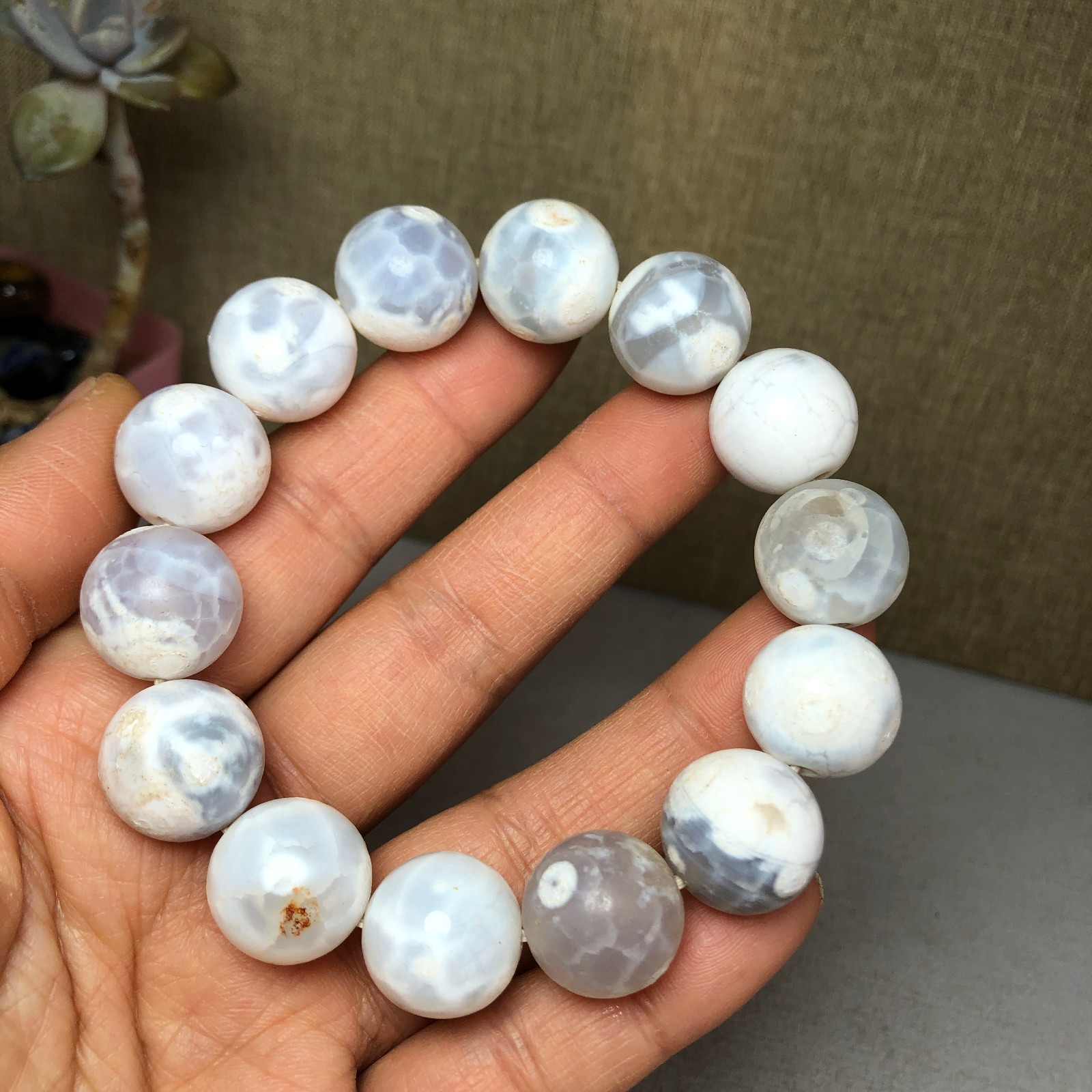 1pcs wholesale Natural sakura rough Crystal chain beads bracelet 15-16mm A2792