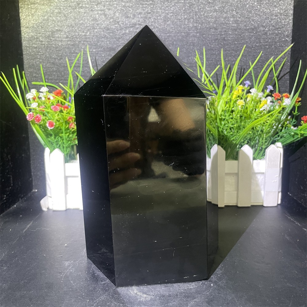 8.3LB 8.2″ Natural Black Obsidian Obelisk Tower Crystal Quartz Mineral Energy
