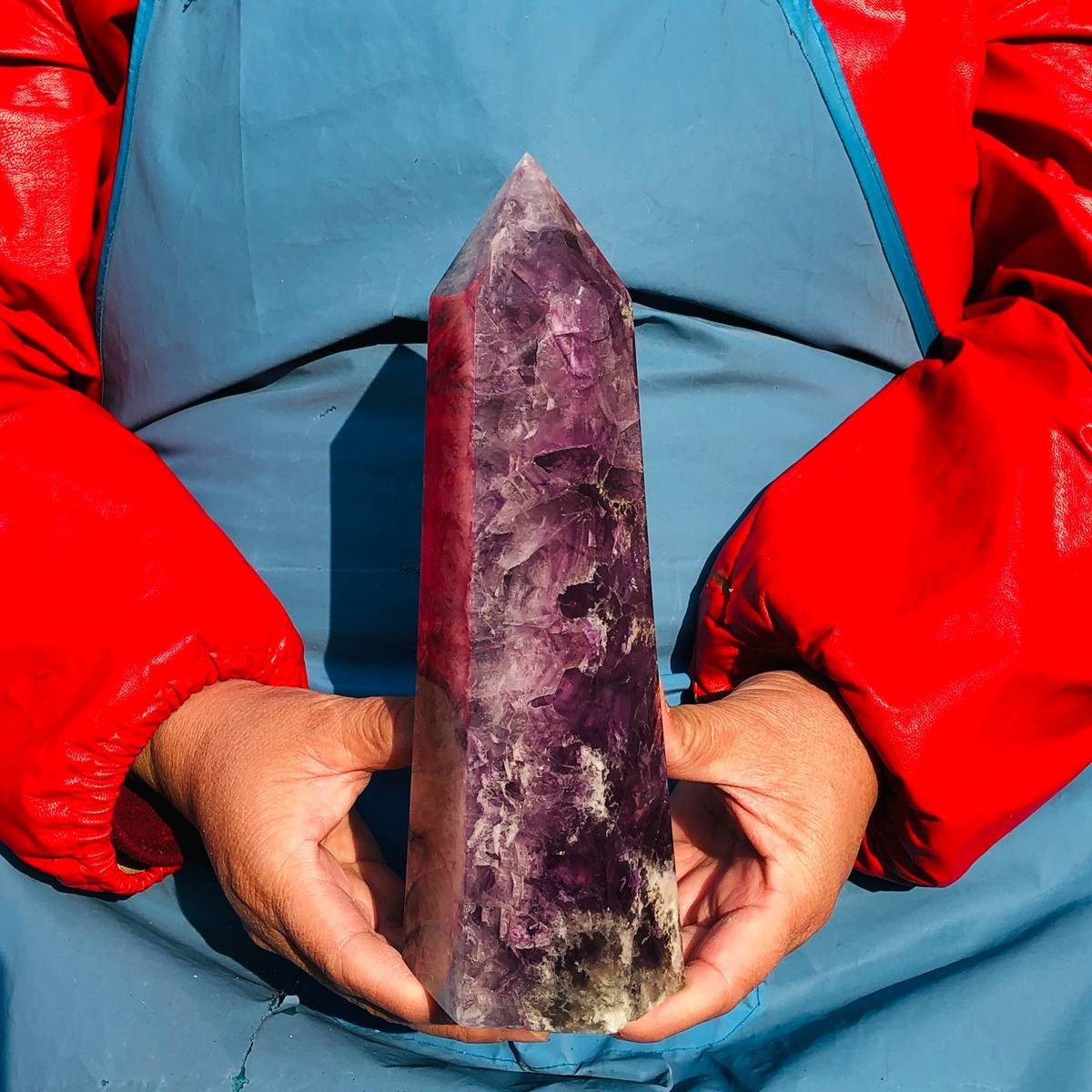 3.96LB Natural Colourful Fluorite Obelisk Quartz Crystal Tower Healing