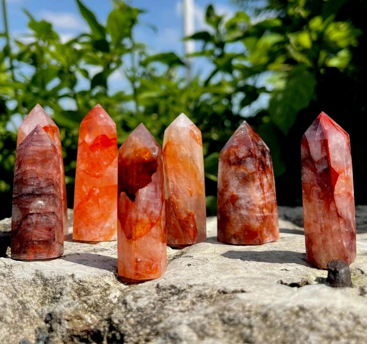 Natural Fire Quartz Hematoid Crystal Tower Obelisk Reiki Healing Home Decor