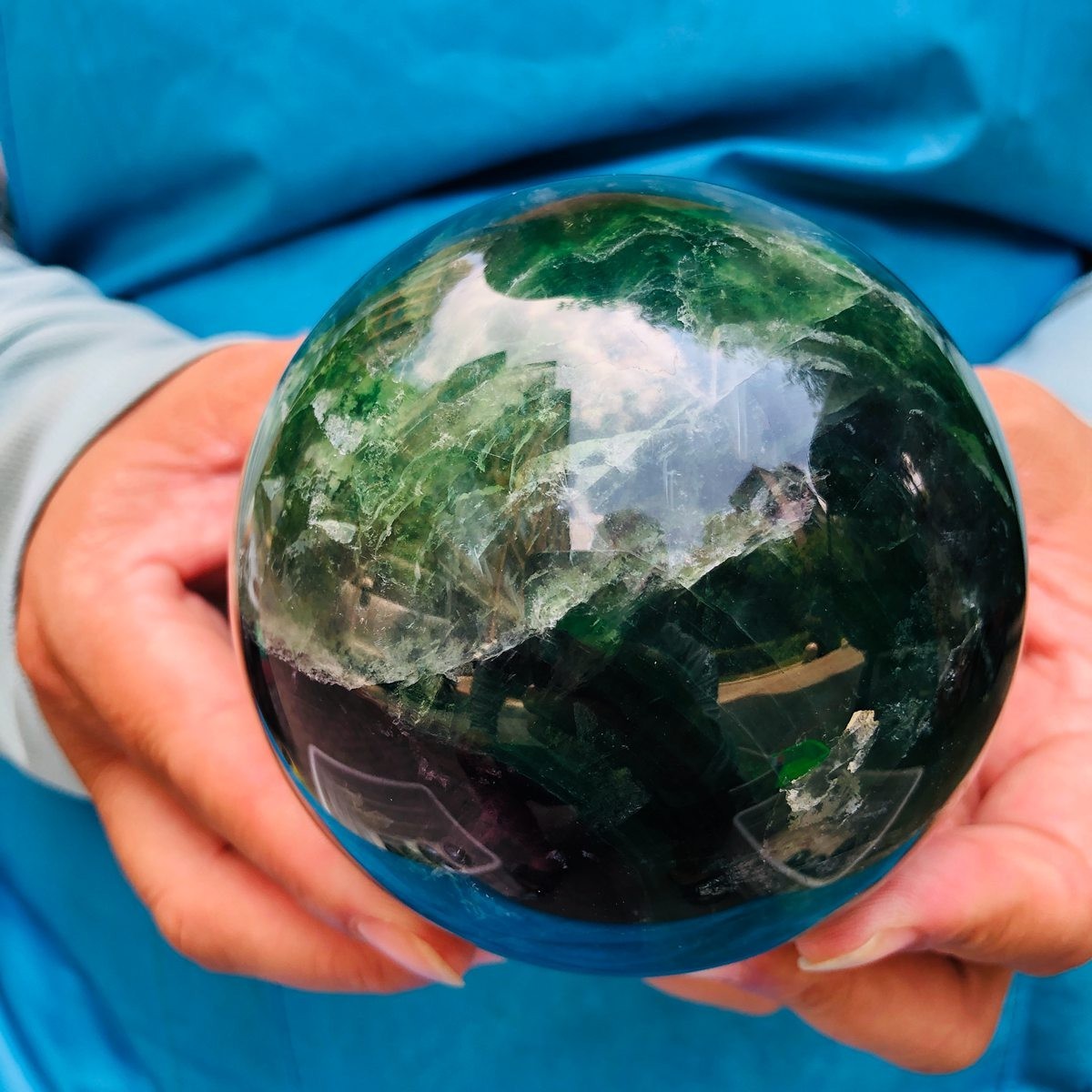 4.92LB 2Pcs Natural Colourful Fluorite Sphere Quartz Crystal Ball Healing Stone