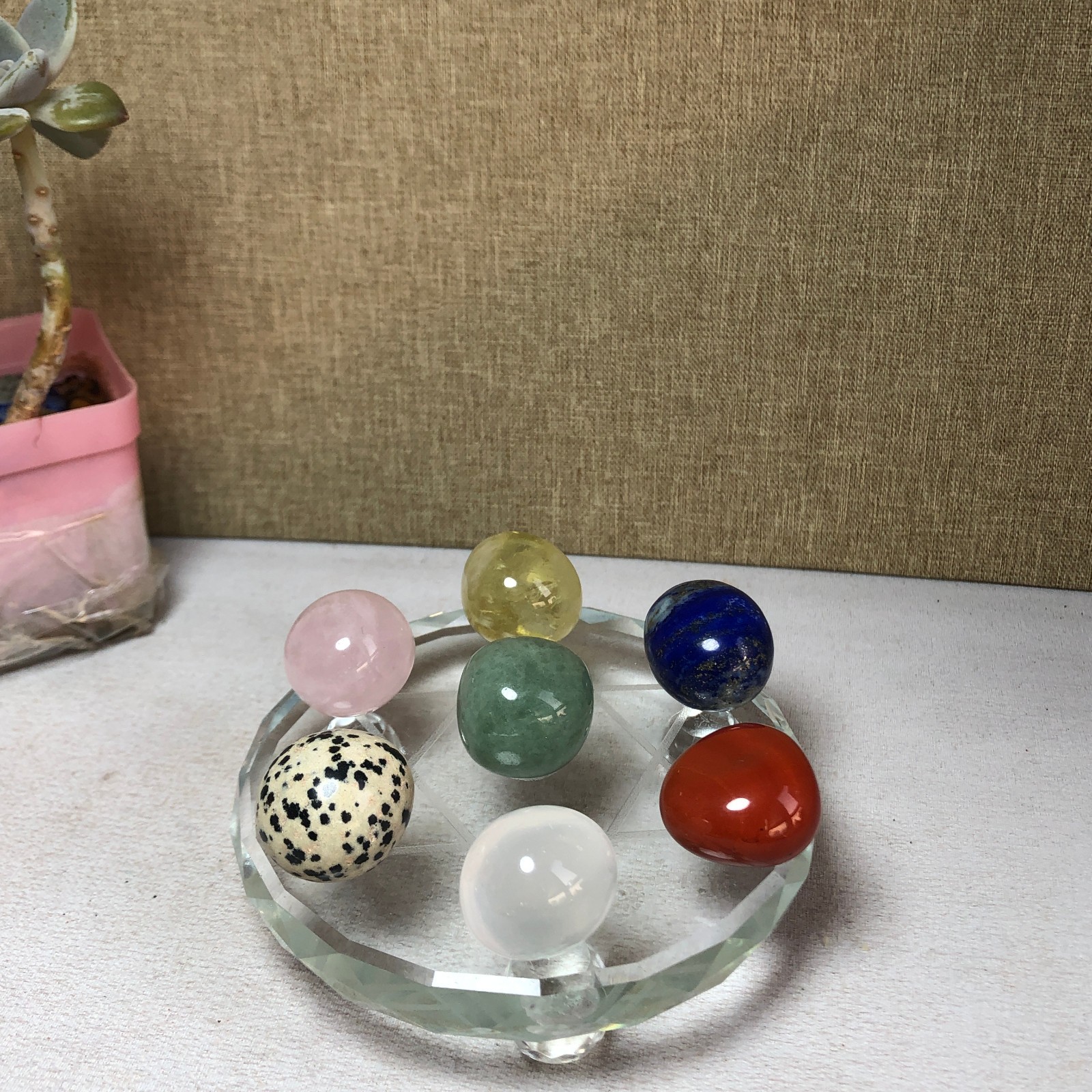 Natural various semi-precious stone Crystal Seven Star Array tumbled 338g A2458