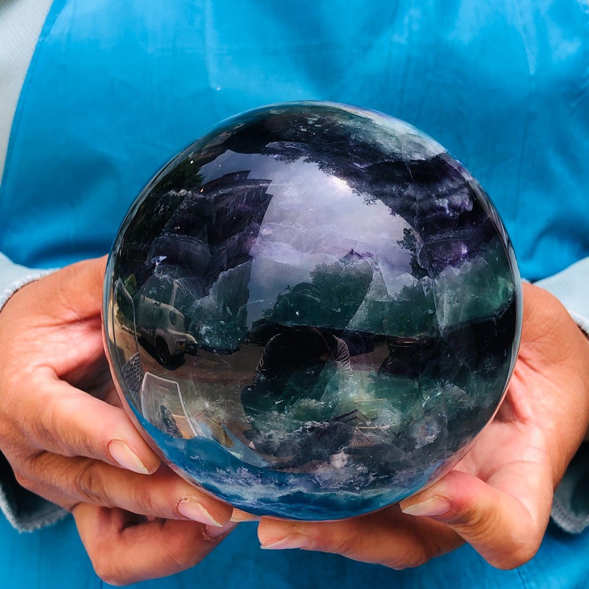 4.92LB Natural rainbow fluorite sphere quartz crystal polished ball healing