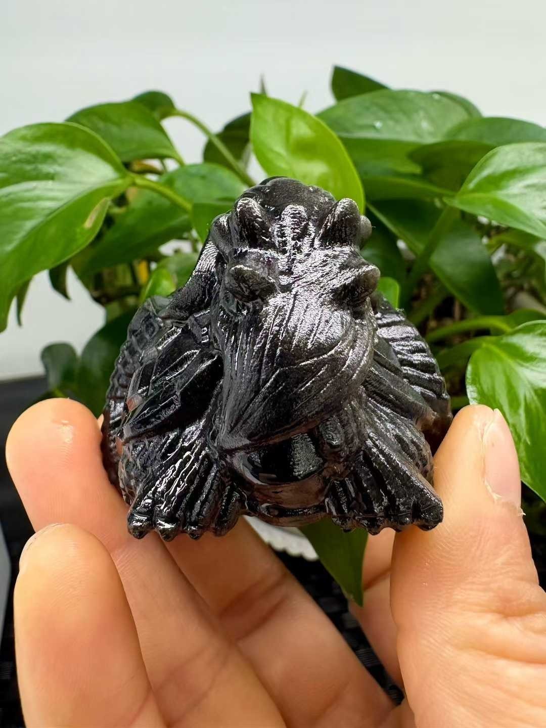 1pc Natural Obsidian crystal quartz Carved dragon turtle tortoise Reiki Decor