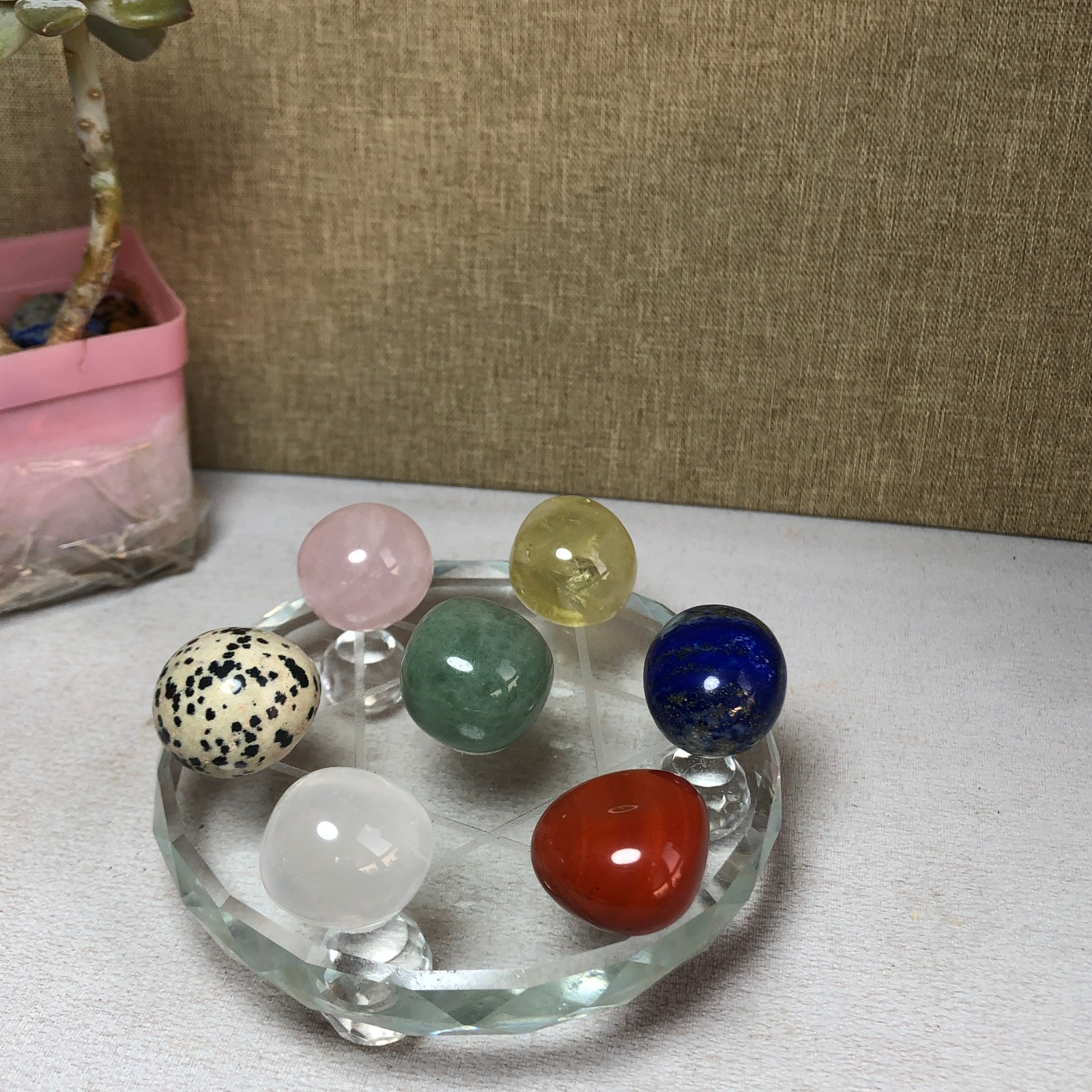 Natural various semi-precious stone Crystal Seven Star Array tumbled 338g A2458