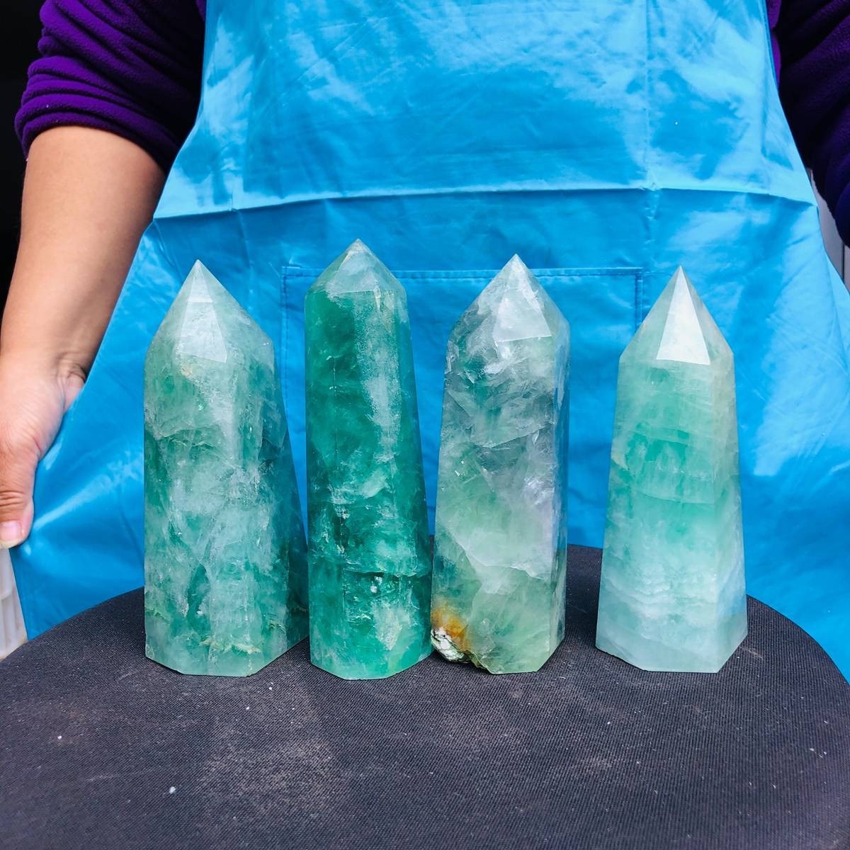 4.84LB 4pc Natural fluorite quartz obelisk crystal tower point healing decor