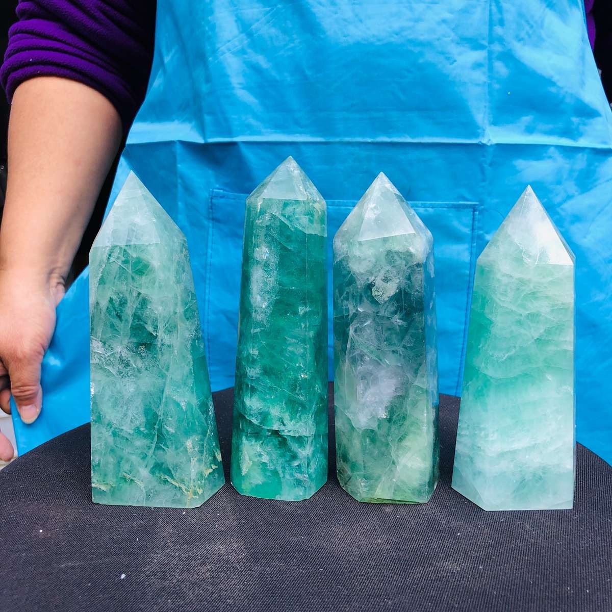 4.84LB 4pc Natural fluorite quartz obelisk crystal tower point healing decor
