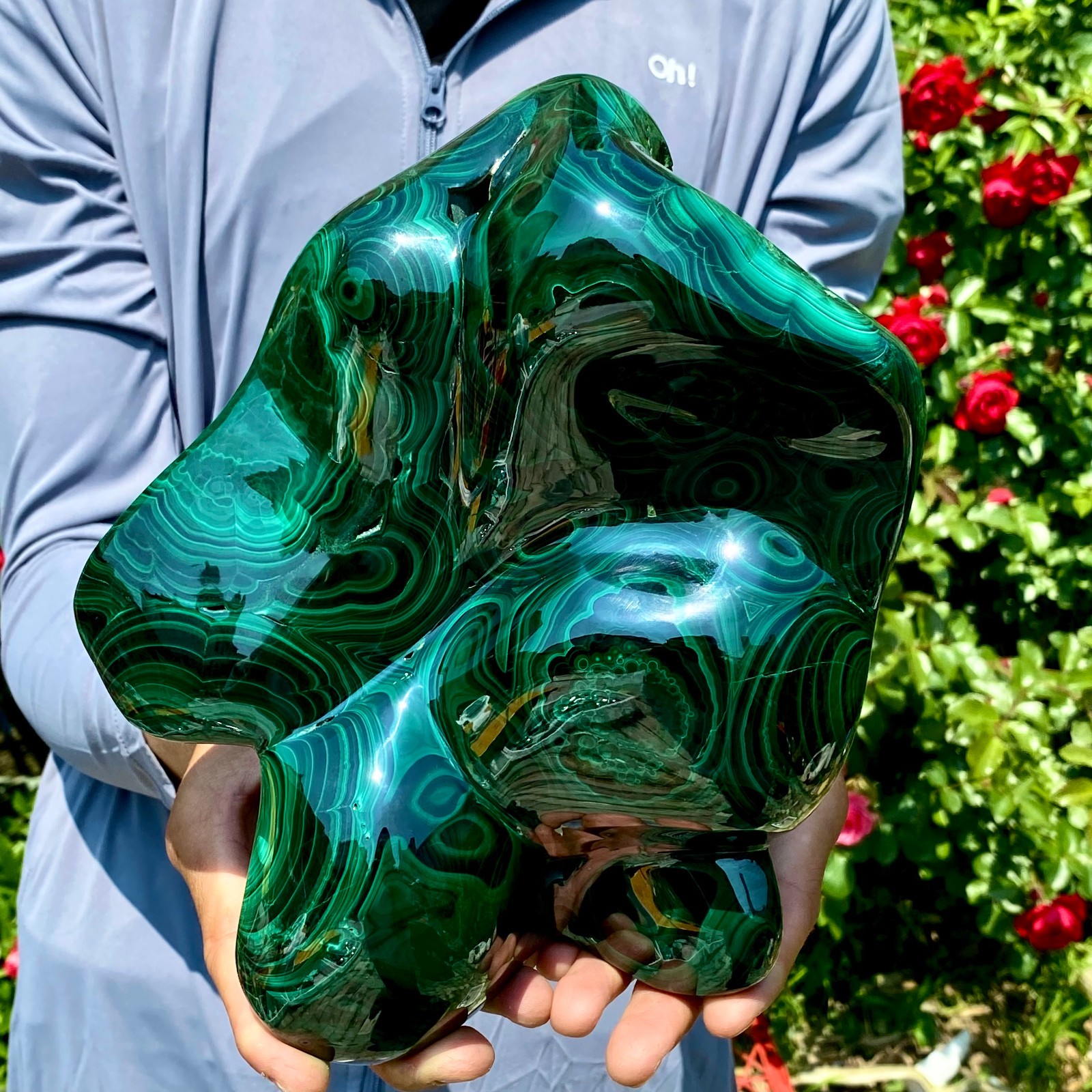 12LB Natural glossy Malachite egg transparent cluster rough mineral sample