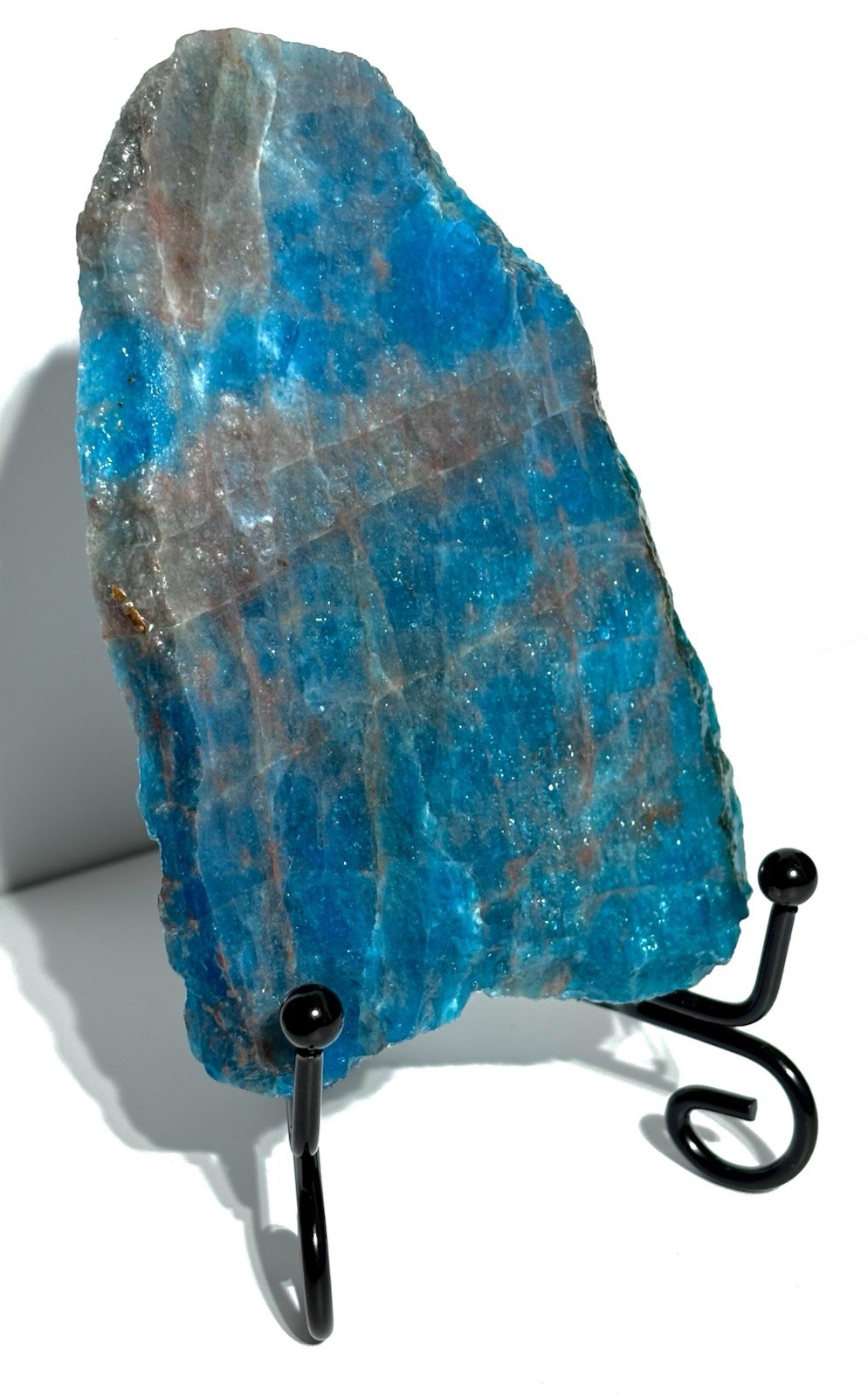 Blue Apatite Crystal Stunning Colourful Blue Slab 10cm X 6.5cm (+ Metal Stand )