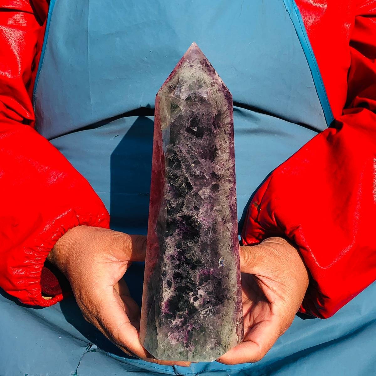 3.96LB Natural Colourful Fluorite Obelisk Quartz Crystal Tower Healing