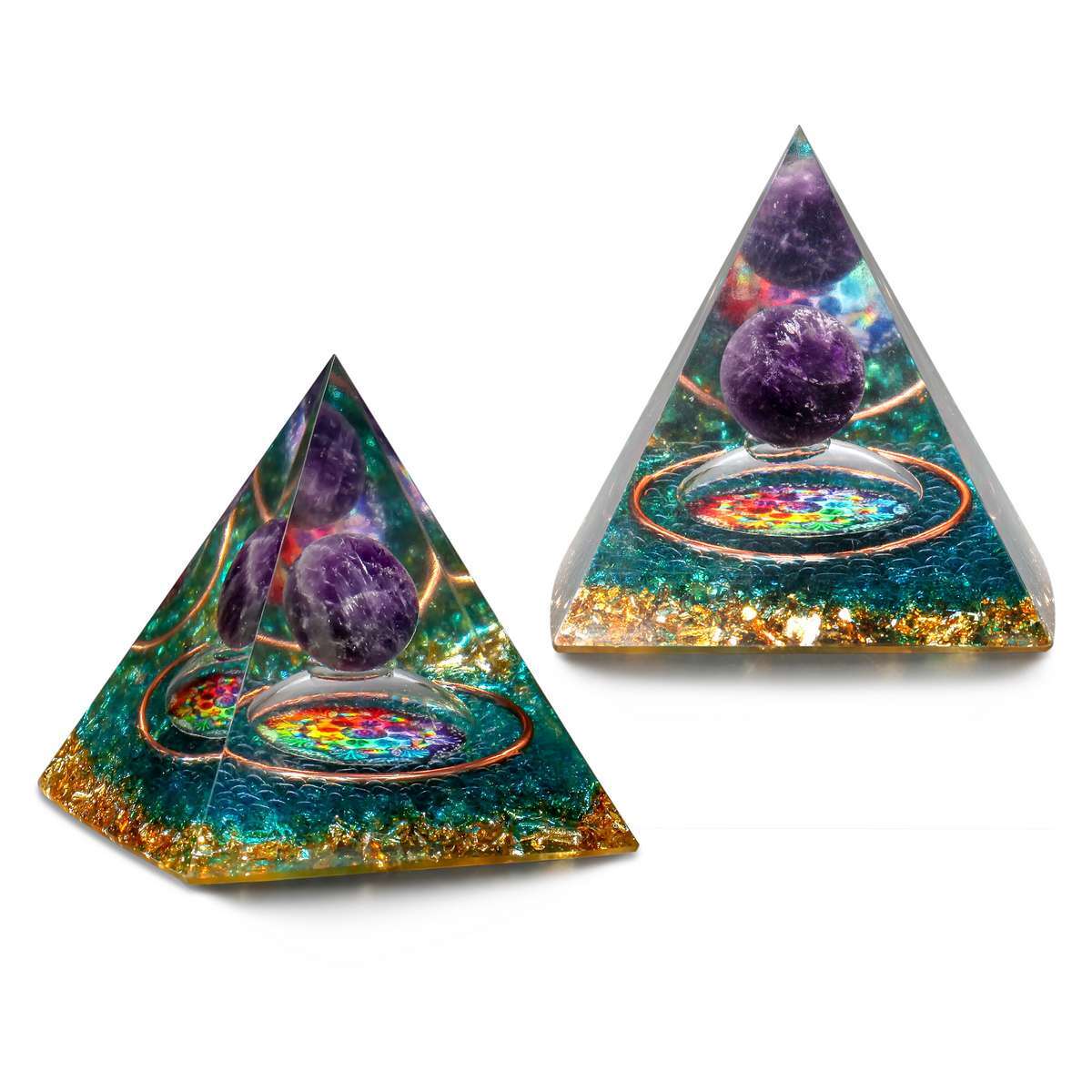 Amethyst Crystal Sphere Orgonite Pyramid Obsidian Chakra Energy Orgone Stone