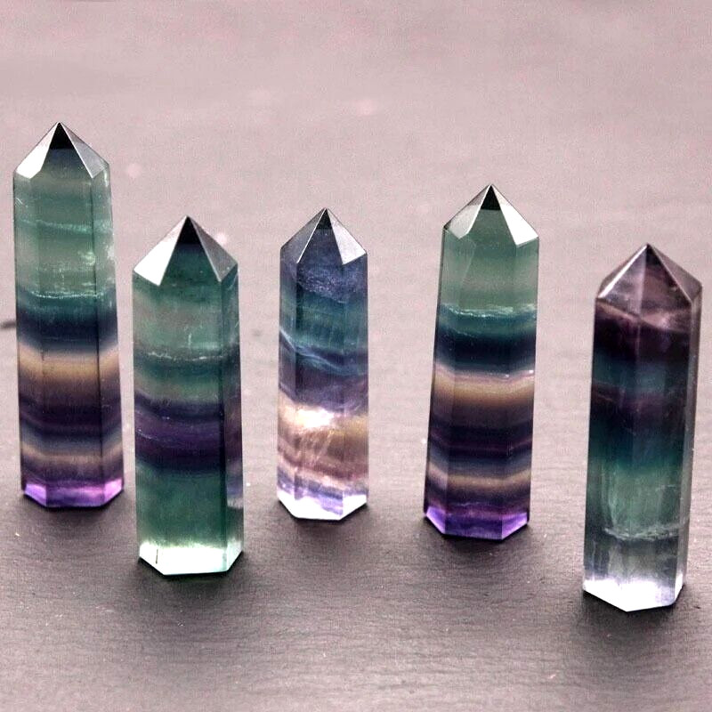 Rainbow Fluorite Healing Crystal Wands Obelisk Reiki Tower Point Home Decoration