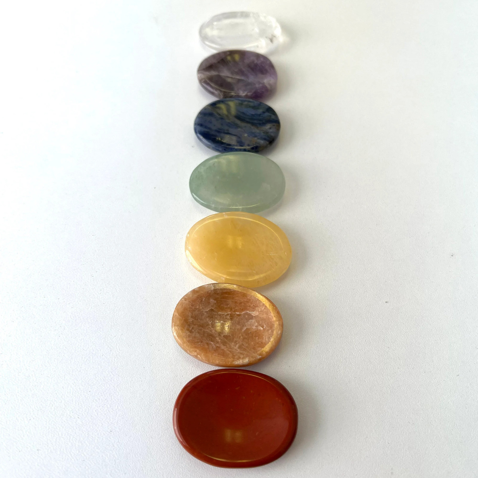 7 CHAKRA Worry Stones Set | Clear Quartz | Amethyst | Sodalite | Green Avenurine