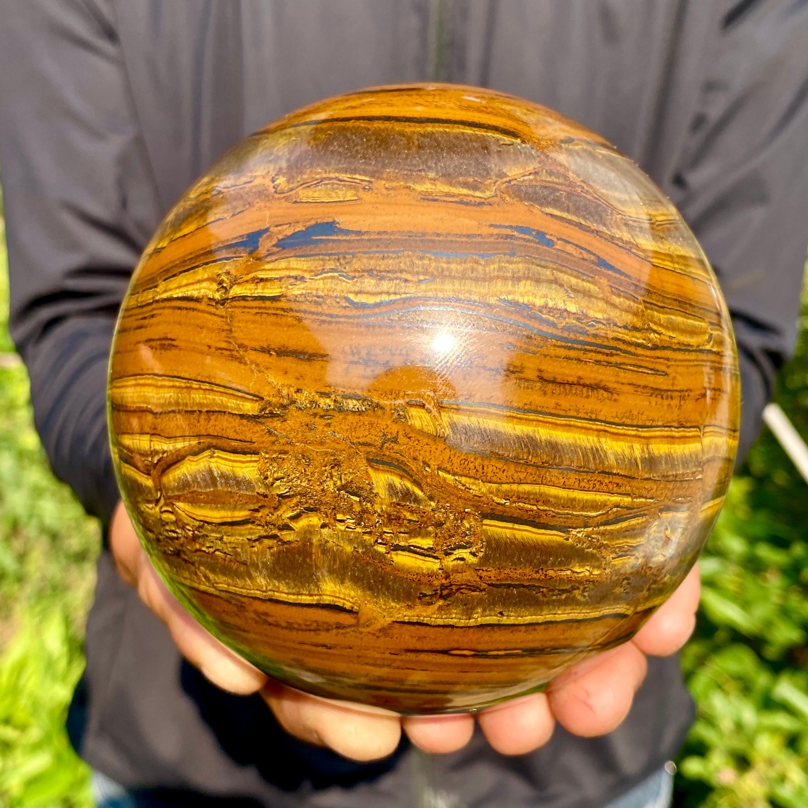 4.82LB Large Natural Tiger Eye Stone Crystal Ball Quartz Healing Sphere Décor