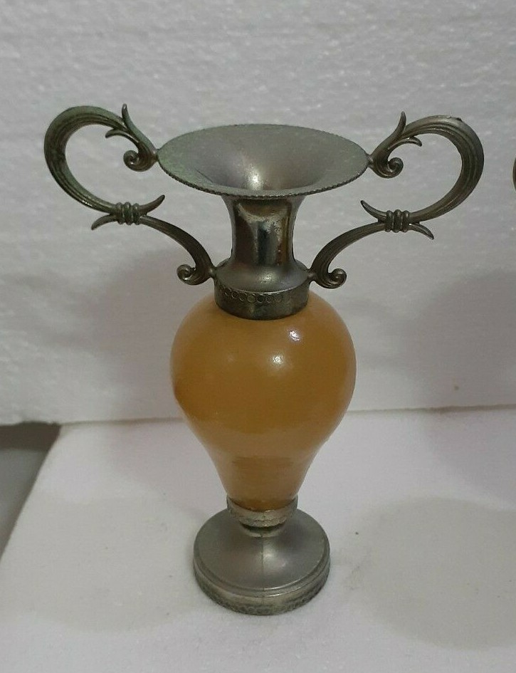 Onyx Marble Stone and Brass Bud Vases Set 1970s Collectables