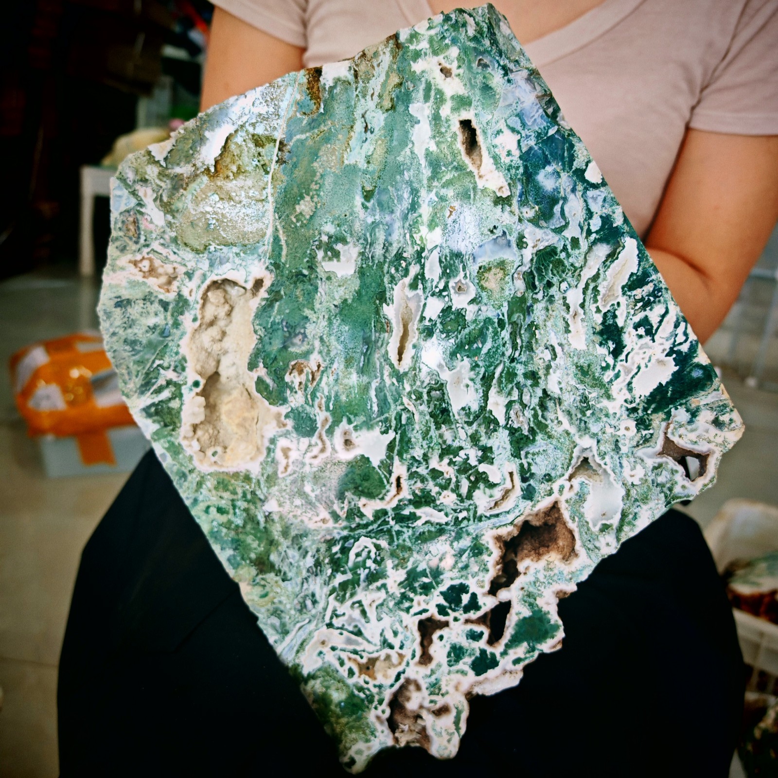 15.84LB Natural and beautiful aquatic agate crystal rough sliced stone specimen