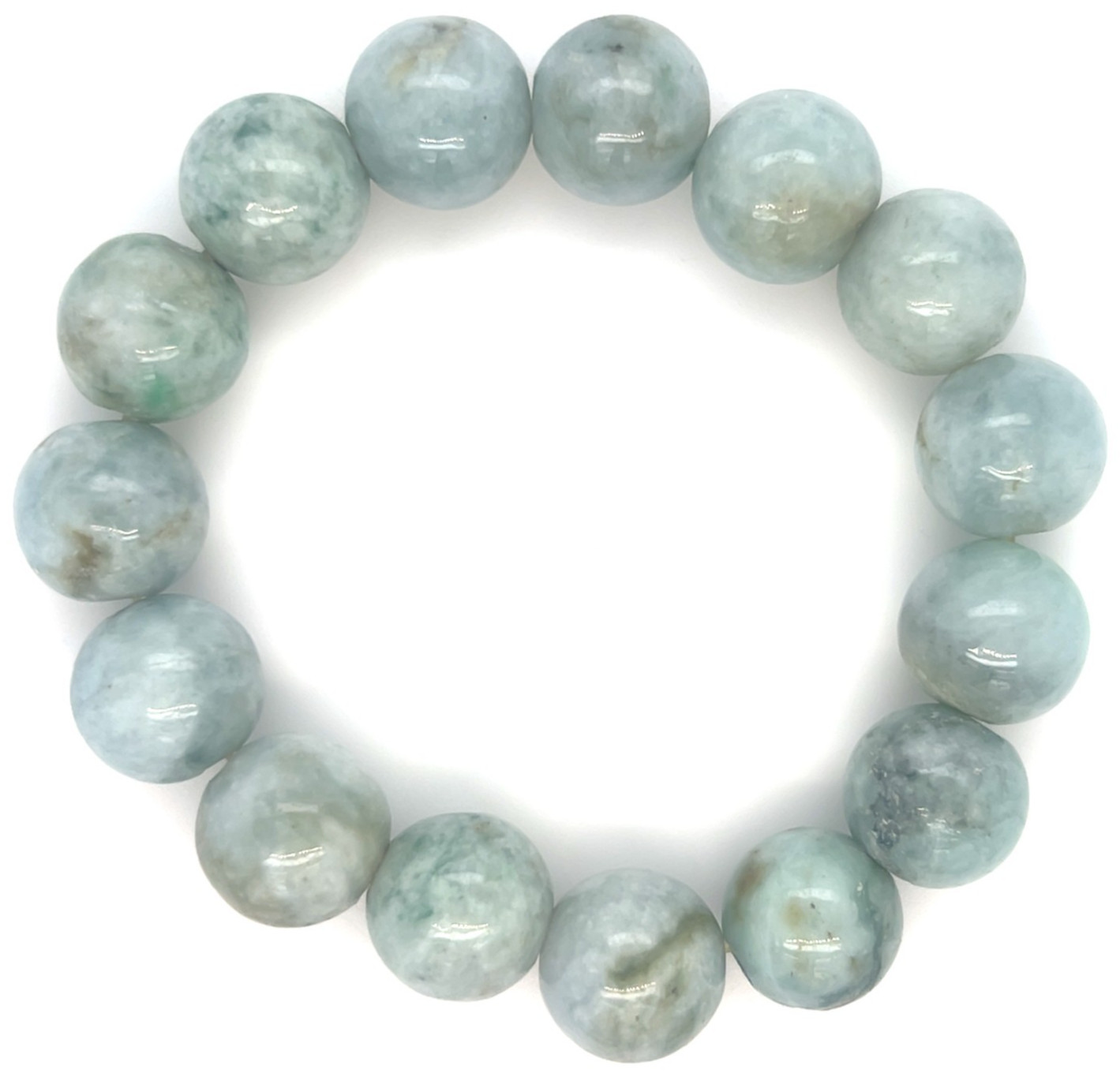 Type A Natural Jadeite Bracelet 333ct – Light Icy Green 13mm Beads