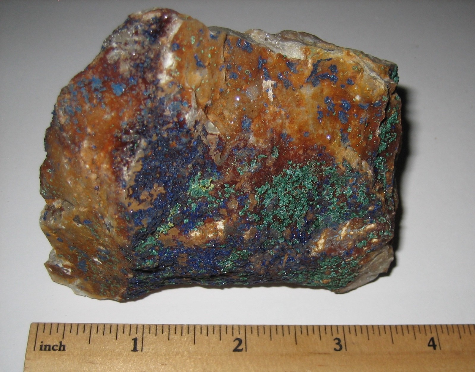 AZURITE & MALACHITE CRYSTAL CLUSTER ON 3.4″ x 2″ STONE MATRIX MOROCCO 396.8grams
