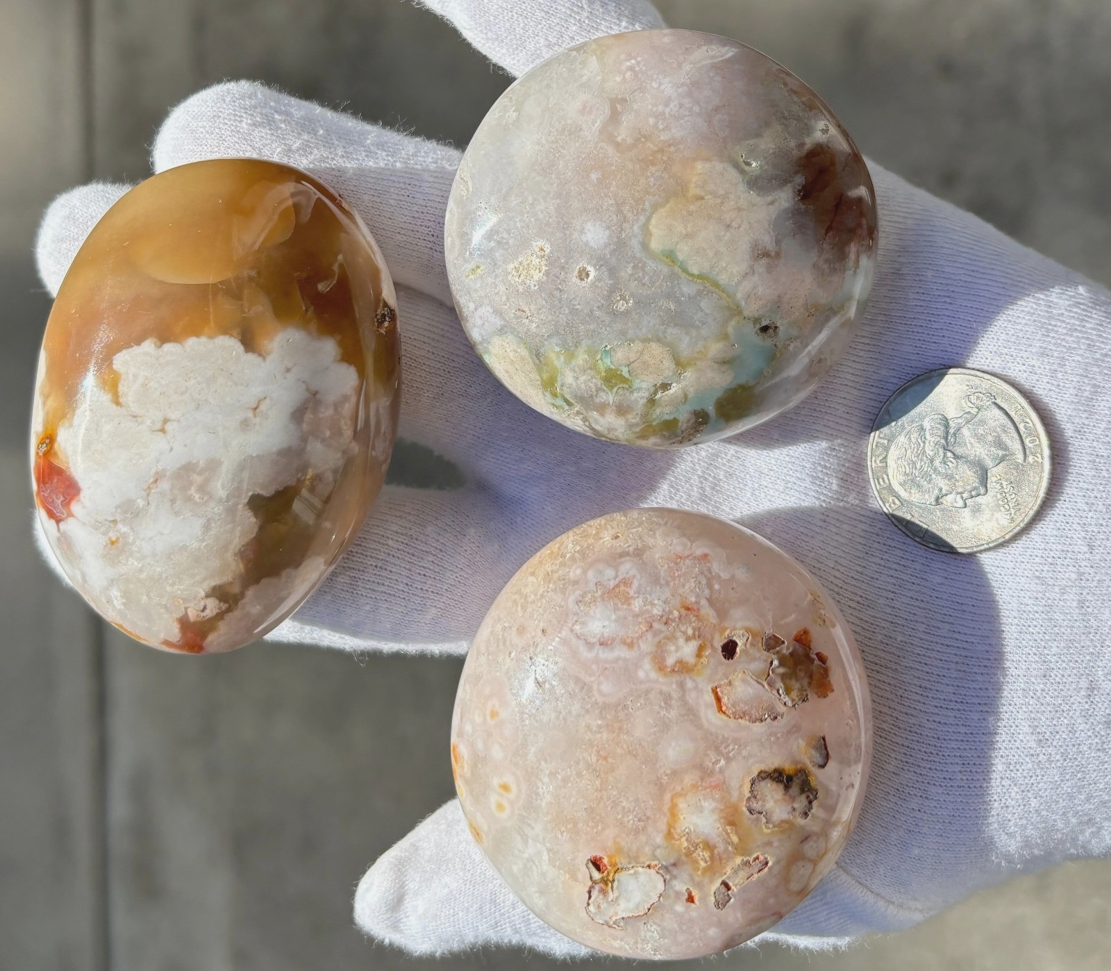 USA SALE 3/4Lb 367g LOT 3 FLOWER BLOSSOM AGATE PALMSTONES Palm Stones Stone