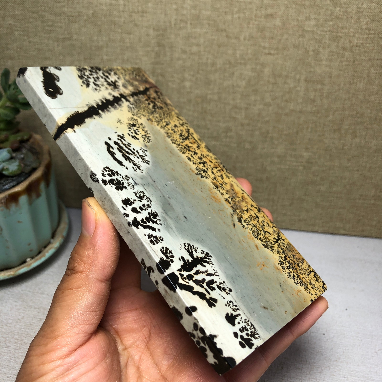 Natural Chinese painting stone crystal ornaments pictographic landscape A5057