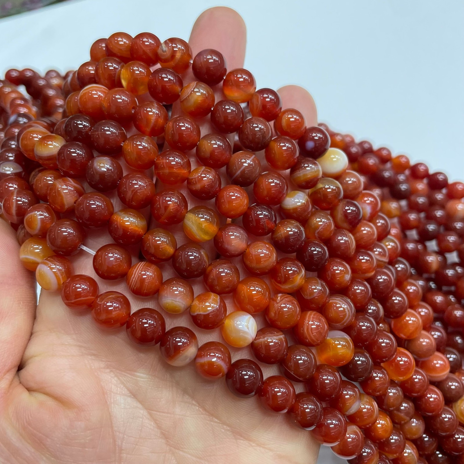8mm Red agate round bead crystal string, 1 strand #7