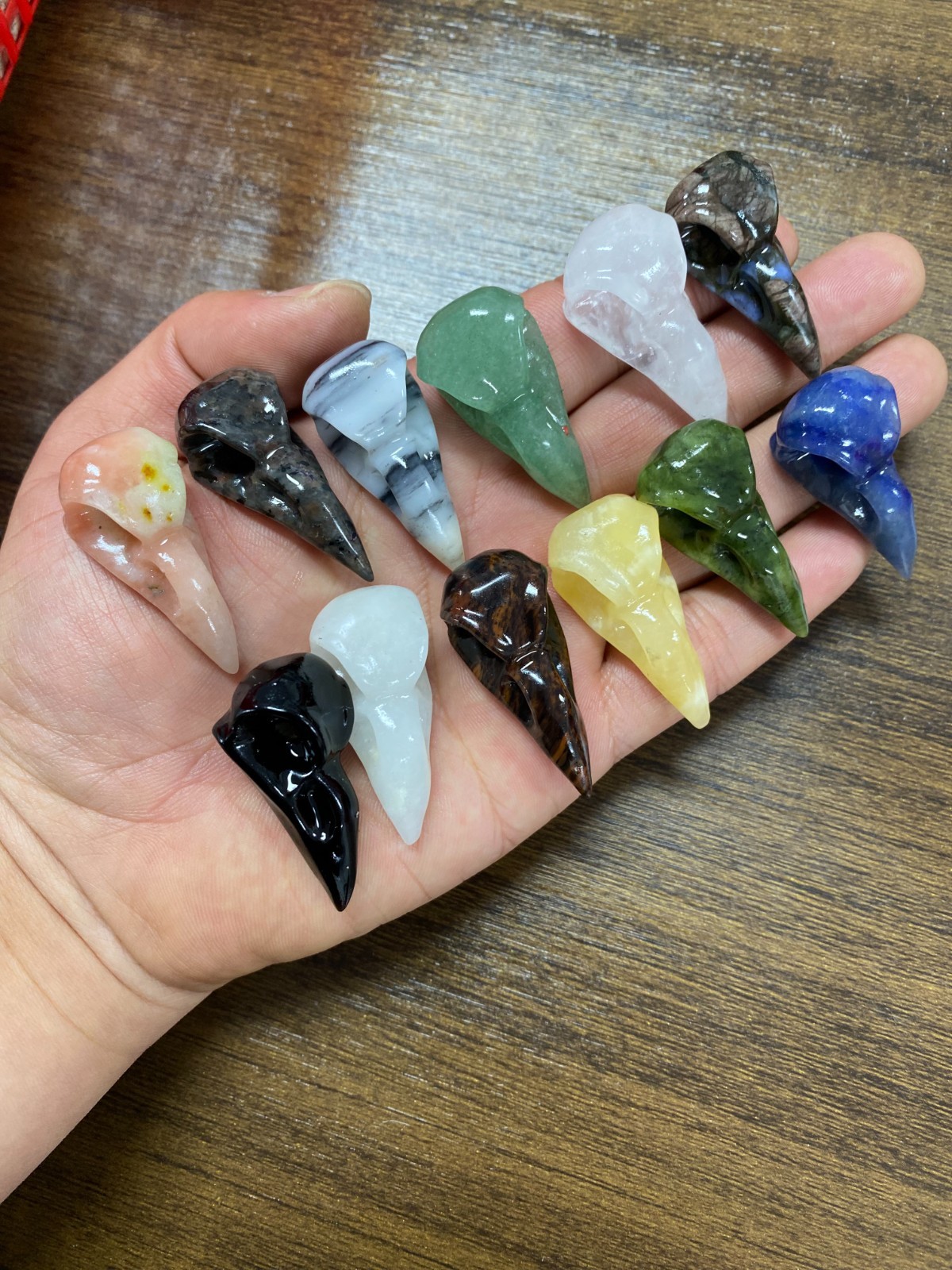 1pc Natural Mixed Quartz hand Carved Bird skull crystal Reiki healing gift
