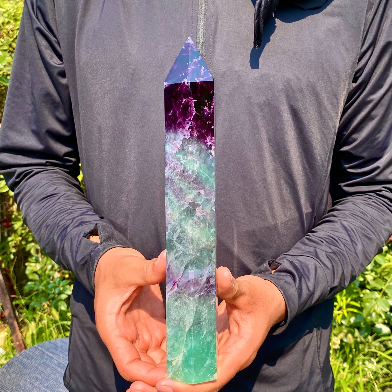 2.4LB Natural unique colored fluorite pillar quartz crystal sample