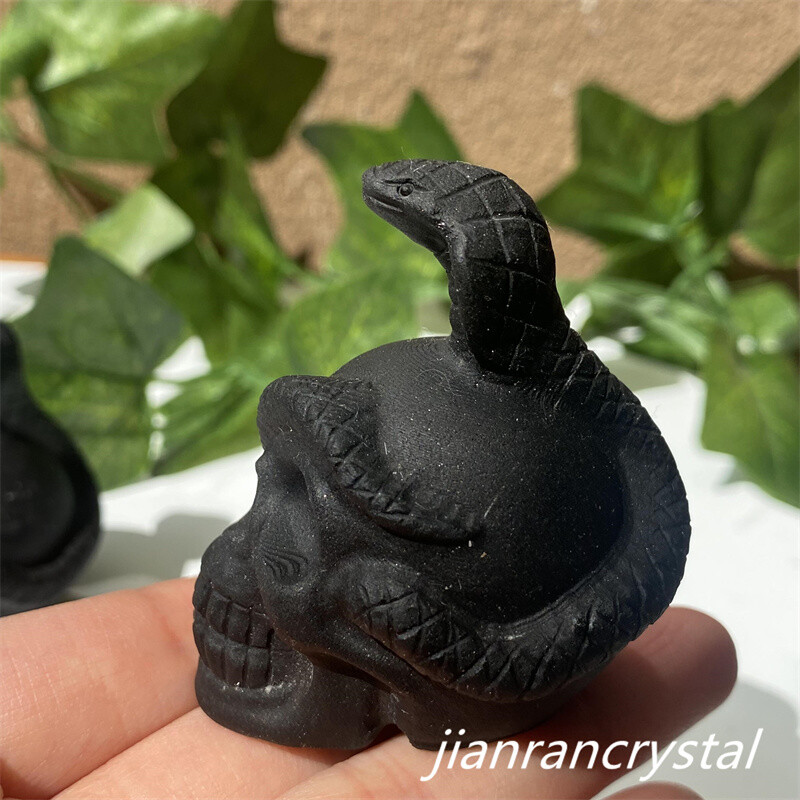 2″ Natura Obsidian Snake Skull Carved Crystal Quartz Skull Reiki Healing 1pc