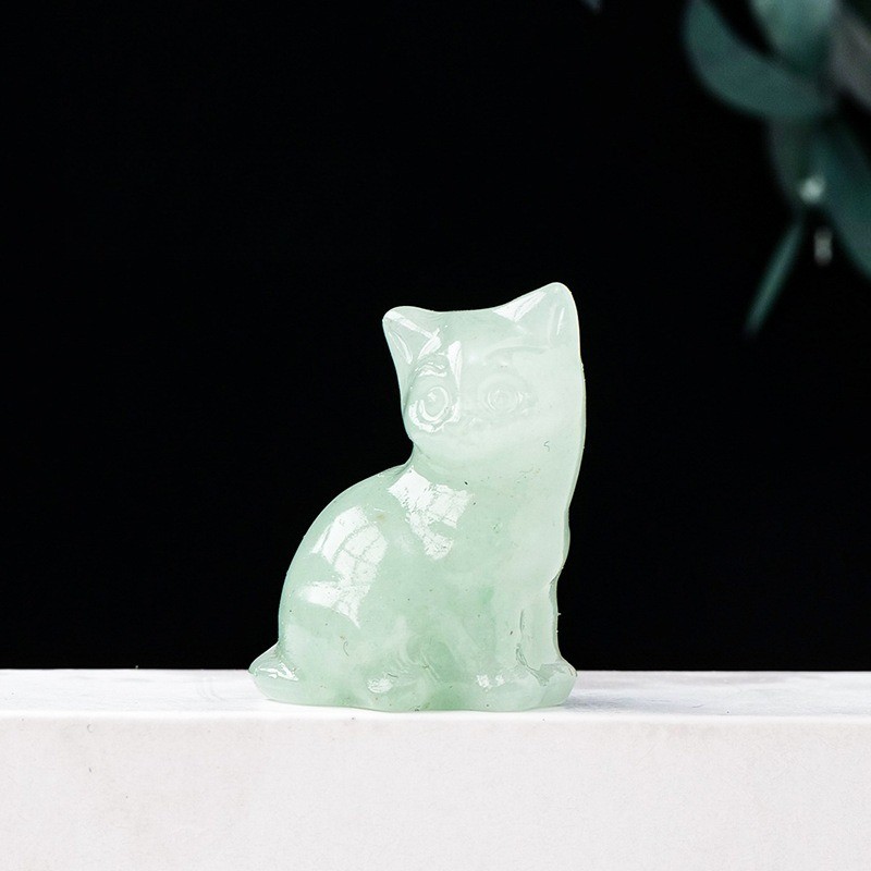 Hand Carved Natural Crystal Cat Figurine Cute Cat Lover Gift Crystal Decor