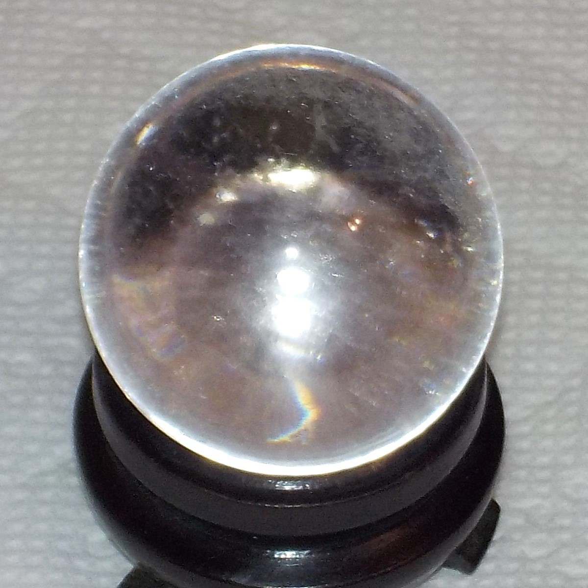 Natural Quartz Crystal Ball Sphere 40mm 90gms Black Wood Stand Pool of Light