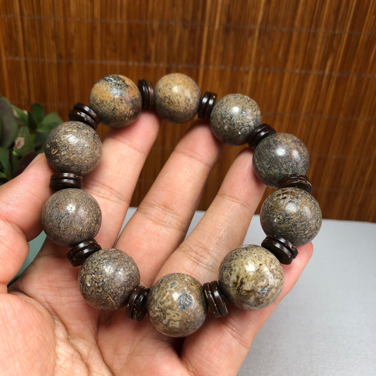 17+mm Natural dinosaur bone gemstone Crystal chain bracelet Specimen 87g A1077