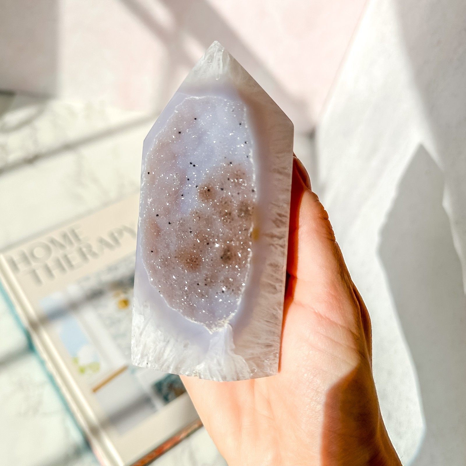 Agate Tower with Sugar Druzy (14.1 oz) | Natural Gemstone Home Decor