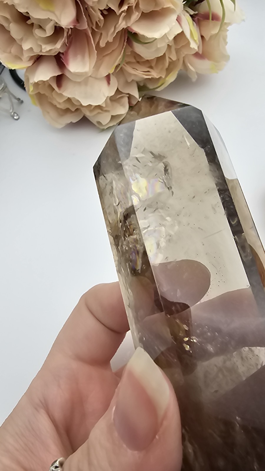 A Grade Smokey Quartz Freeform On Wood Root Base Point 261g 15.5cm smoky