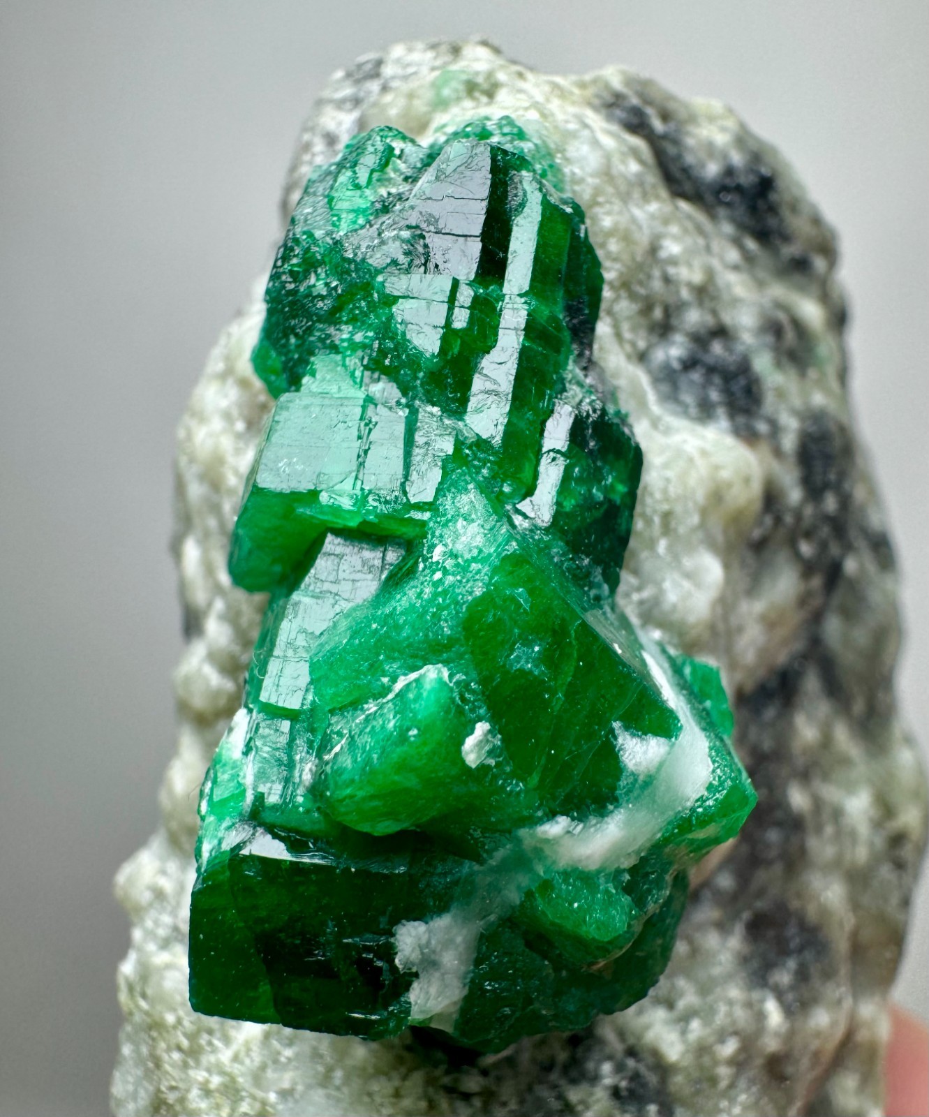 220 Gram Well Terminated Top Green Swat Emerald Crystals Bunch On Matrix @Pak