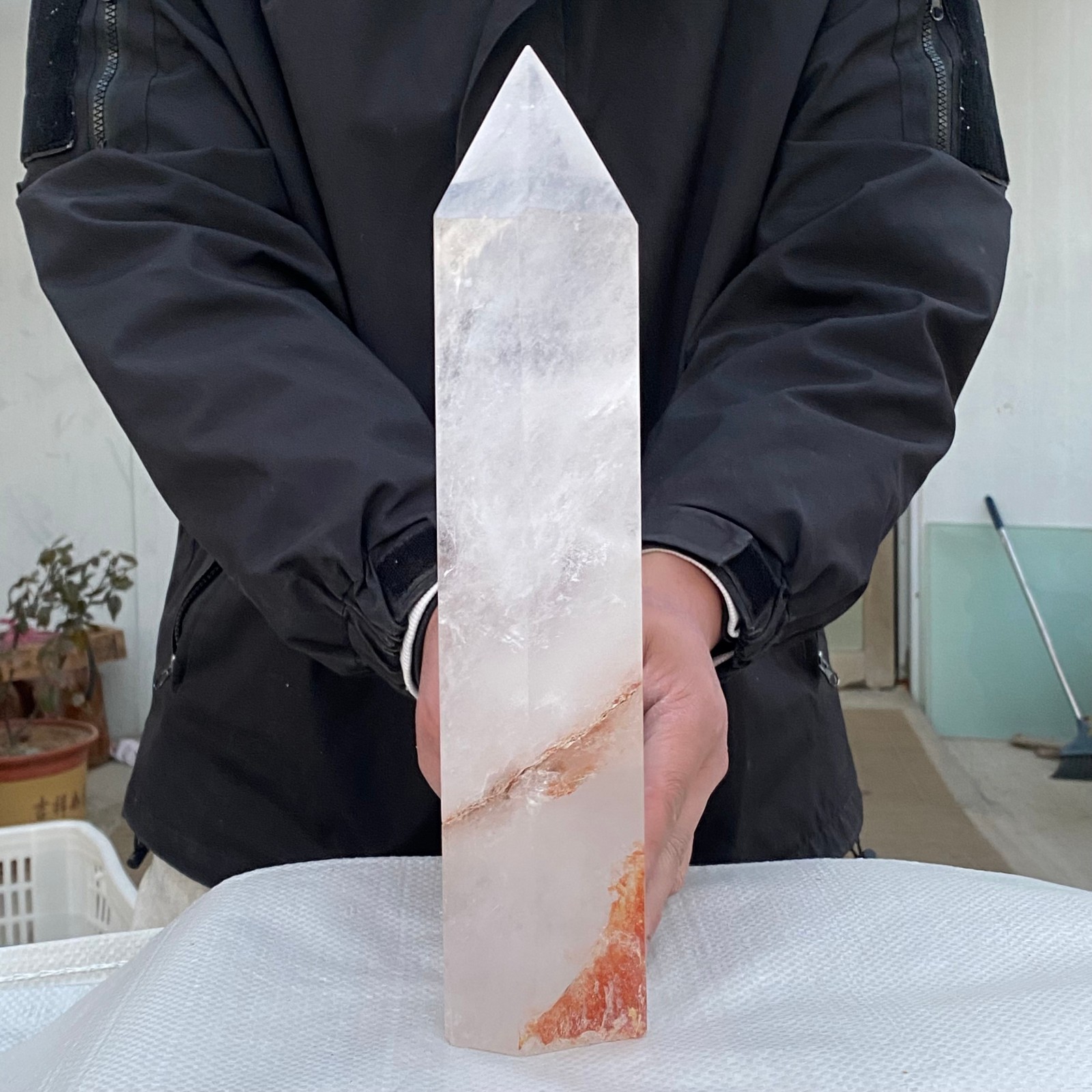 6.5LB Large Natural white crystal pillar obelisk quartz crystal sample pillar