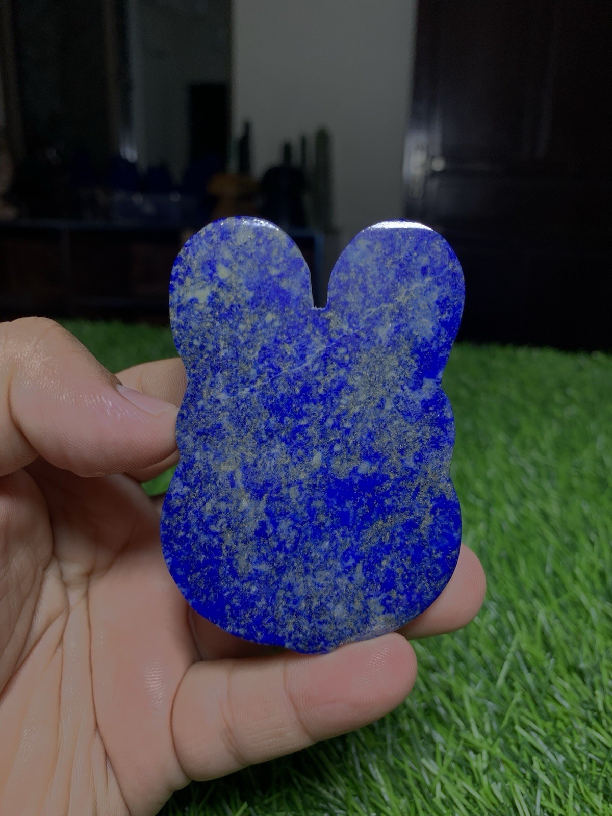 Natural Lapis Lazuli Bunny Carving Flat Pocket Stone Gemstone Rabbit 60g 74mm