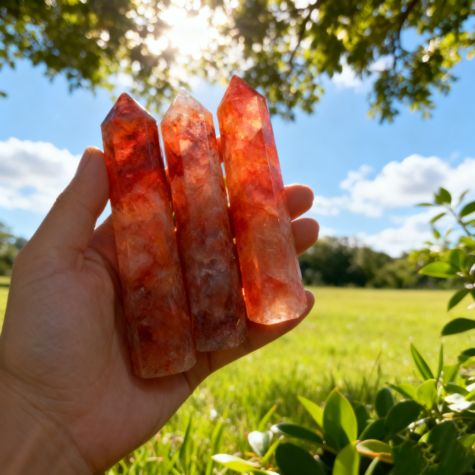 Natural Fire Quartz Tower Points, Crystal Healing Obelisk Wand, Spiritual Gift
