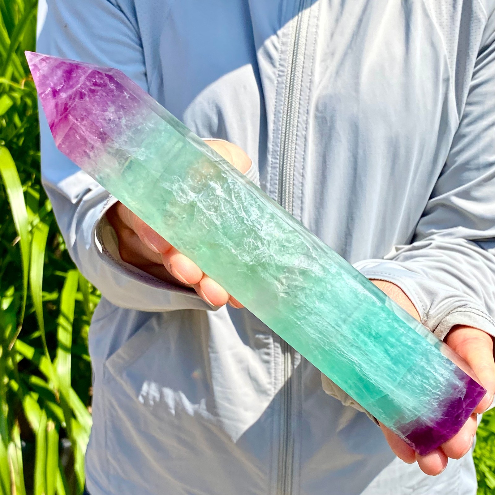 2.13LB Natural Fluorite Crystal Column Magic Wand Obelisk Point Earth Healing