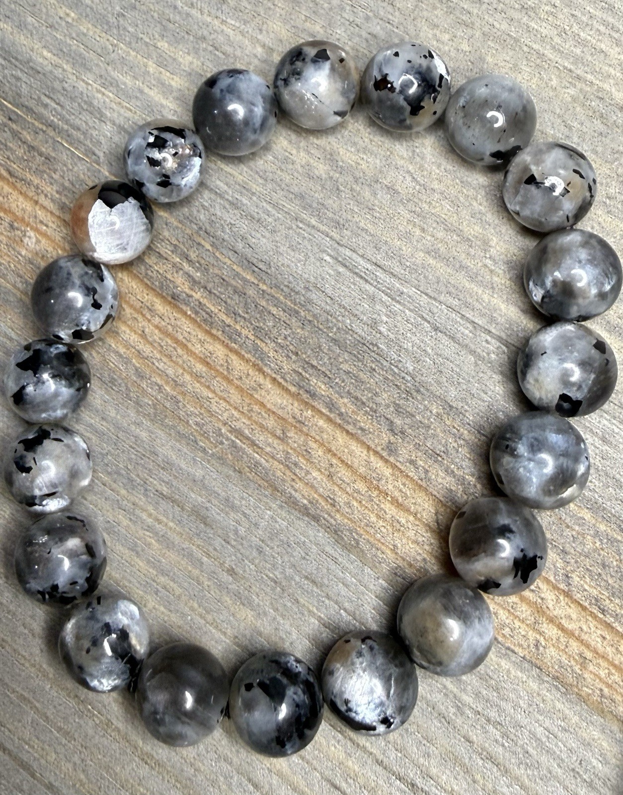 Natural Black Skeletal Moonstone 9mm Genuine Gemstone Bracelet