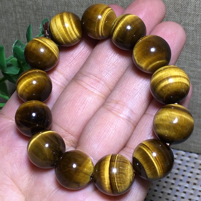 Natural Tiger’s Eye Beads Dainty Bracelet 14mm Gemstone Healing Crystal Bracelet