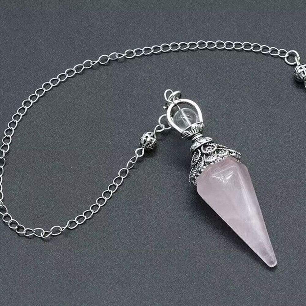 Chakra Pendulum Natural Crystal Hexagon Pyramid Chain Pendant Healing Divination