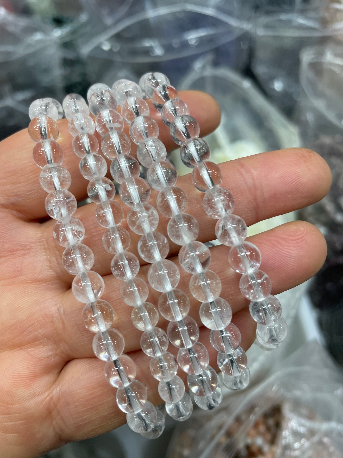 6mm 10pcs Natural White Quartz Crystal Beads Bracelet AAAA