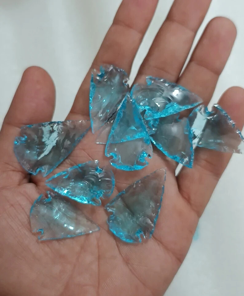 Aqua Blue Obsidian Arrowhead Crystal Pieces 1–1.25″ for Jewelry Making Pendants