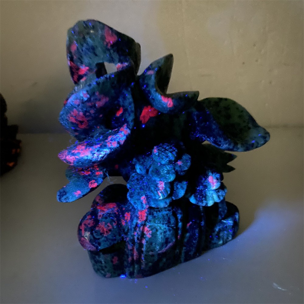 3.8LB 7″ Natural Ruby In Zoisite 9-Tailed Fox Statue Crystal Reiki Carving Decor