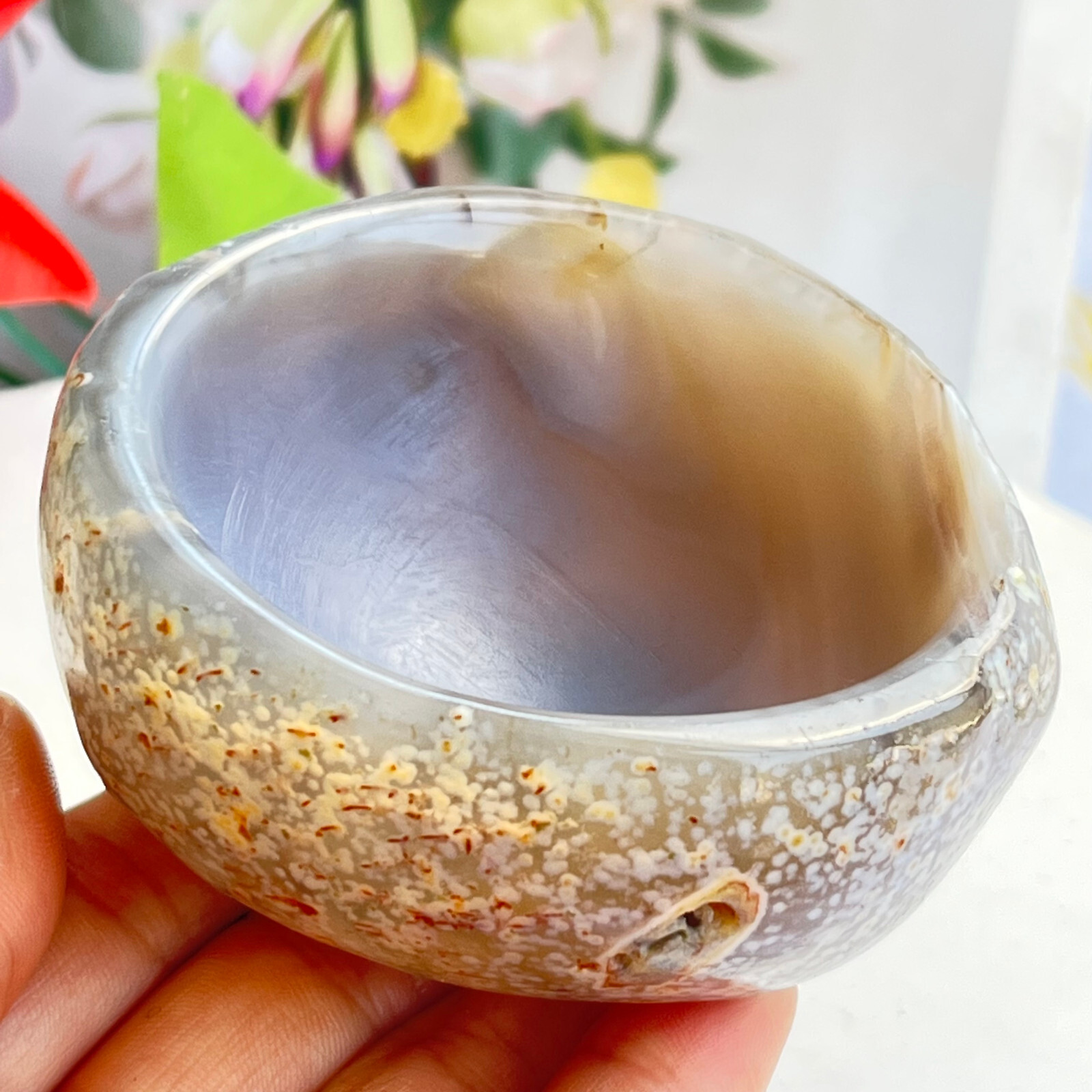 261 TOP Rare Natural Agate ashtray Polished Coin Dish Madagascar MD7