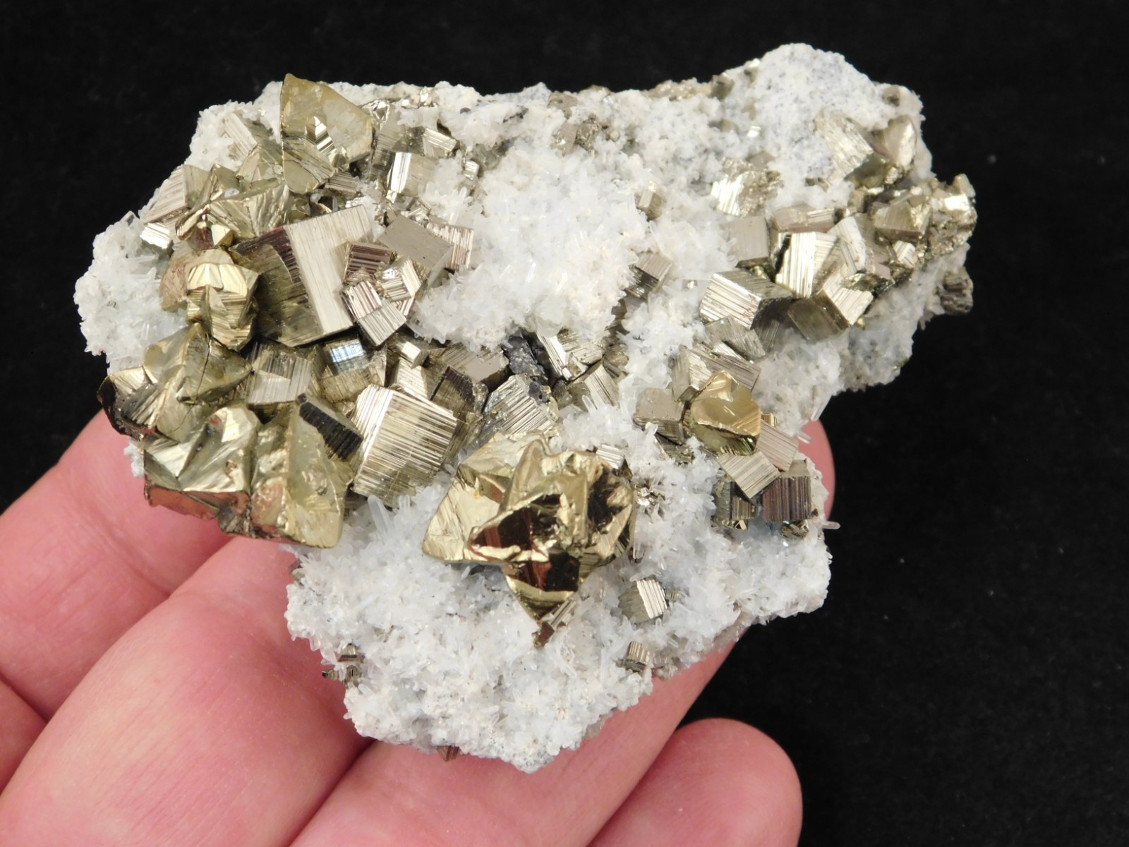 AAA PYRITE Crystal CUBE Cluster with Little QUARTZ Crystals Peru 143gr