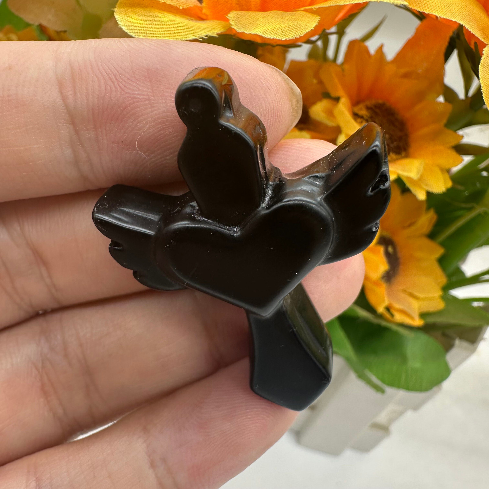 Natural Obsidian Hand Carved Love cross Skull Quartz Crystal Reiki Healing 1