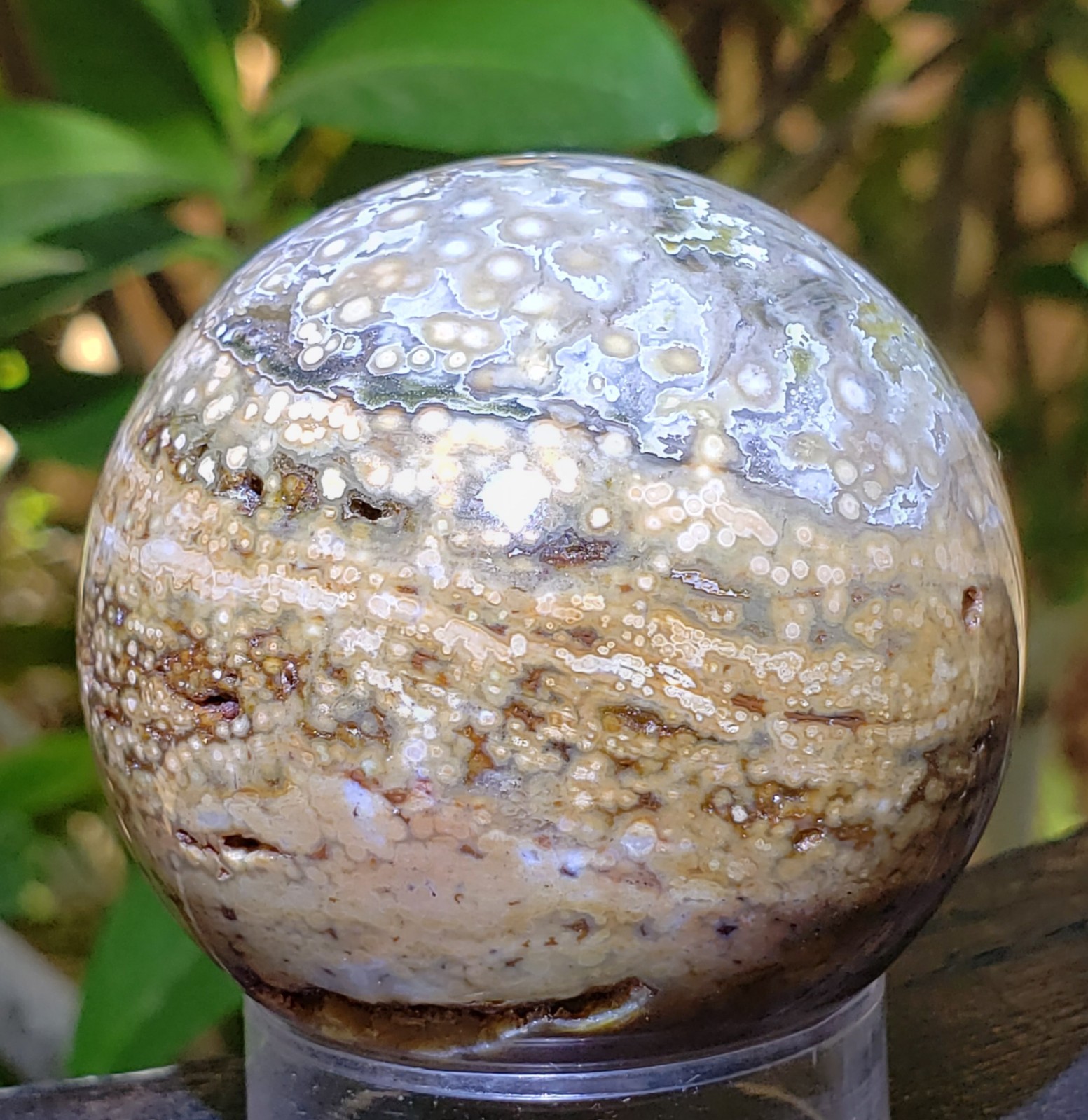 1.75″ Natural 8th Vein Orbicular Ocean Jasper Crystal Sphere Quartz Druzy, 121g